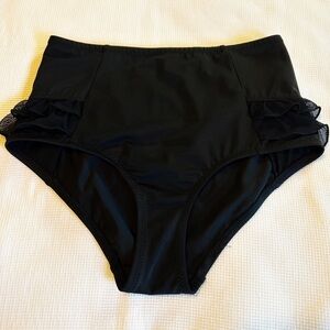 Pour Moi Black Bikini Bottom High Waist with Ruffle on Side Size Small